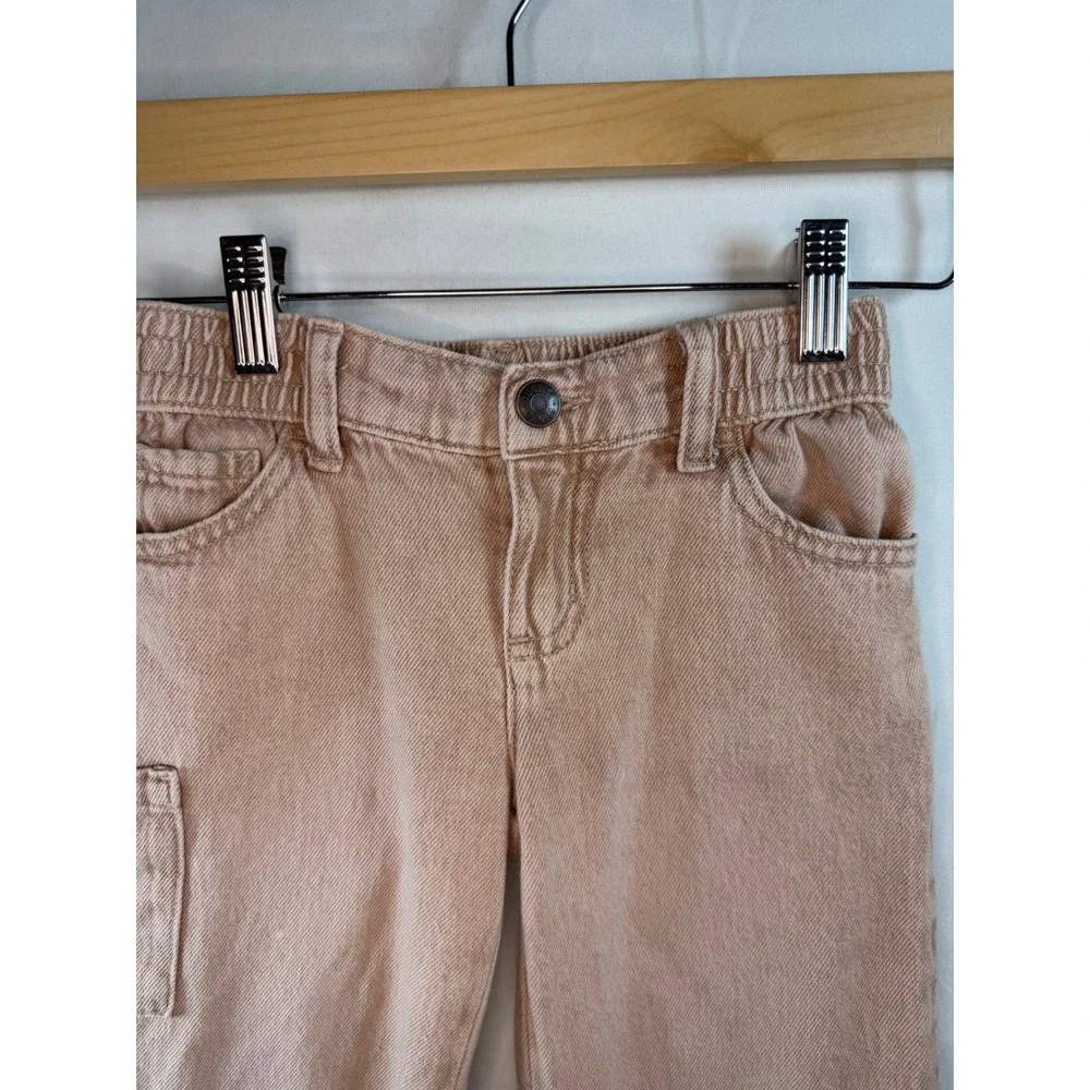 Justice‎ Girls Tan Cargo Pants Cotton Denim Utility Trousers Size 7 wide leg
